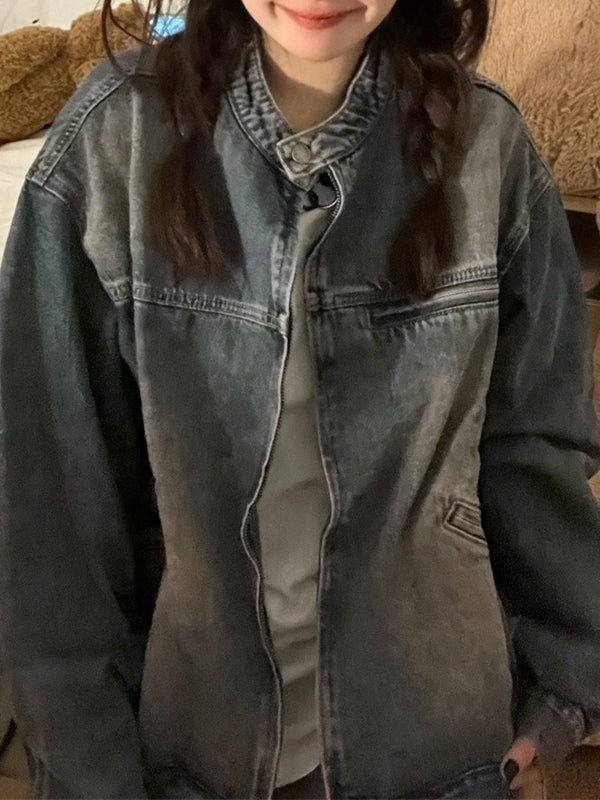 Drune | blau verwitterte Jacke mit Reißverschluss