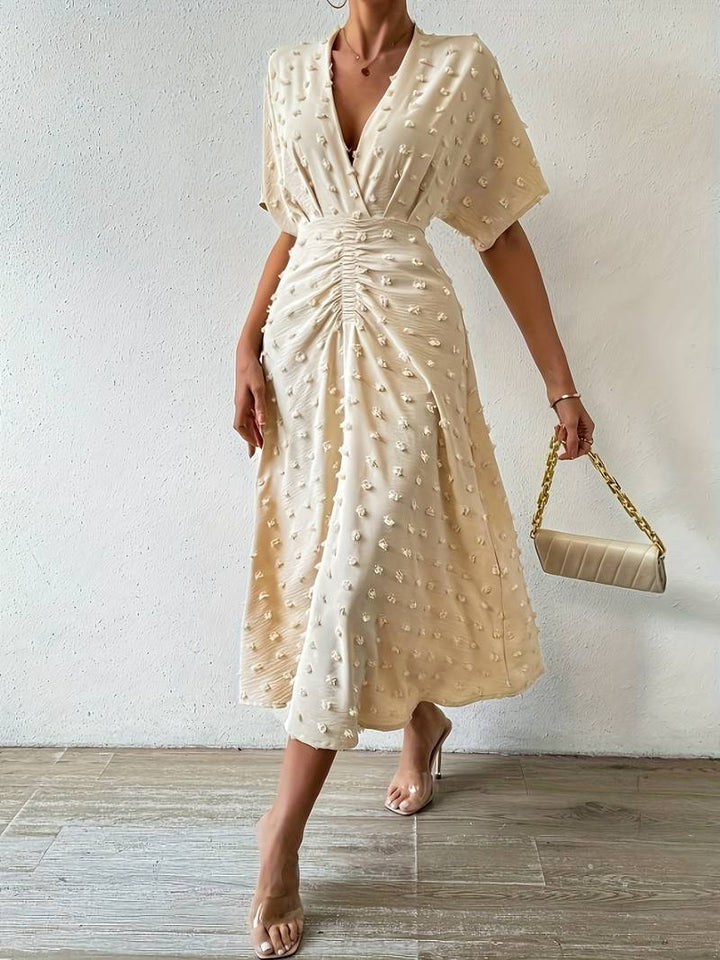 Drune | Swiss Dot Rüsch Midi Kleid