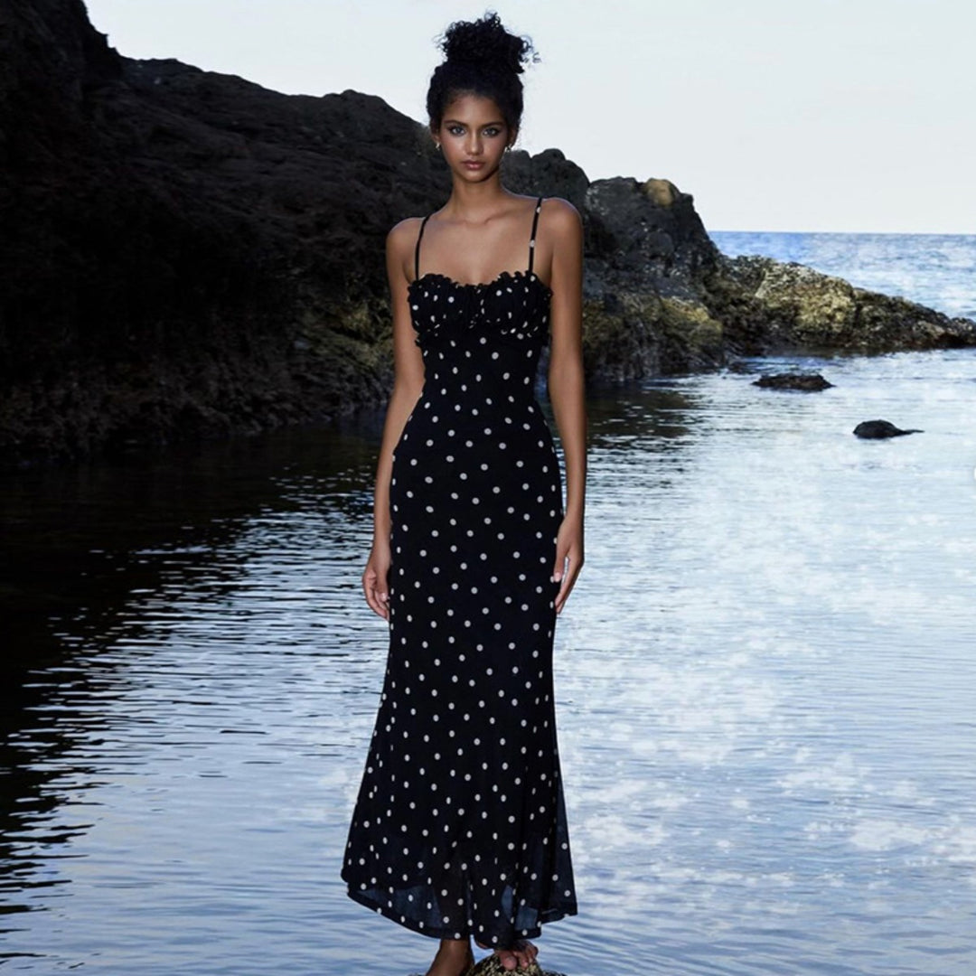 Drune | Kleid mit gepunkteten Strapsen mit Neckholder