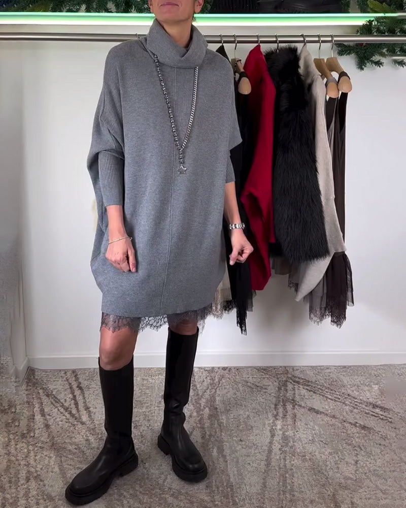 Drune | Spitze Netz Kleid Anzug Hoher Kragen Fledermausärmel