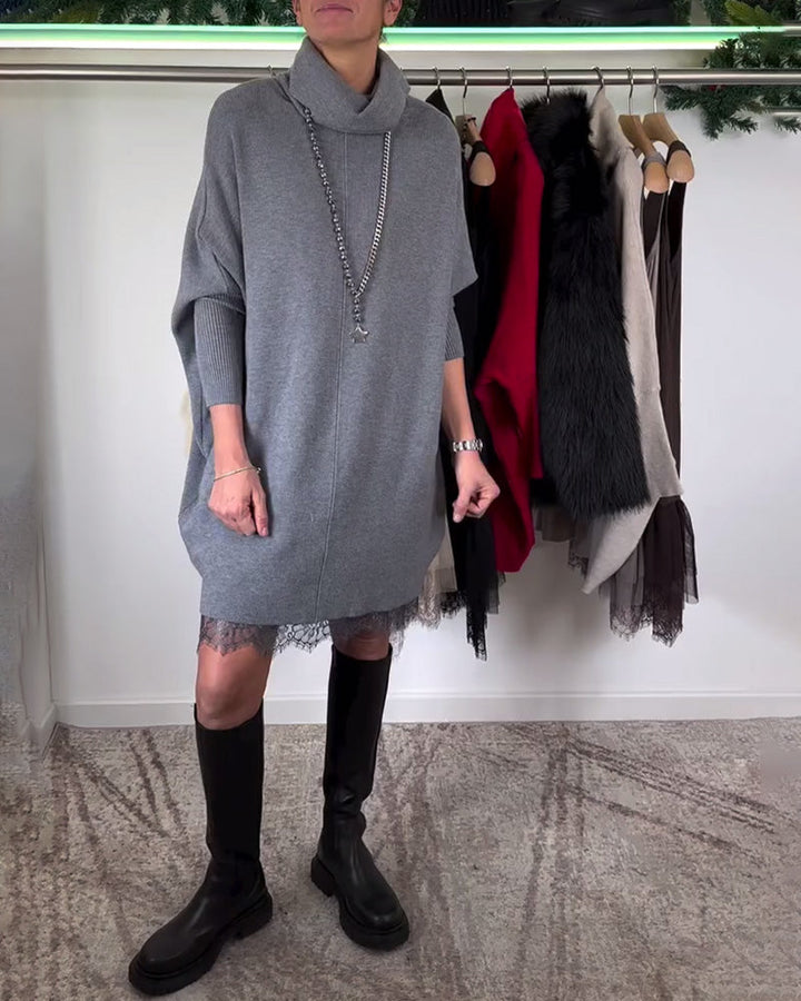 Drune | Spitze Netz Kleid Anzug Hoher Kragen Fledermausärmel