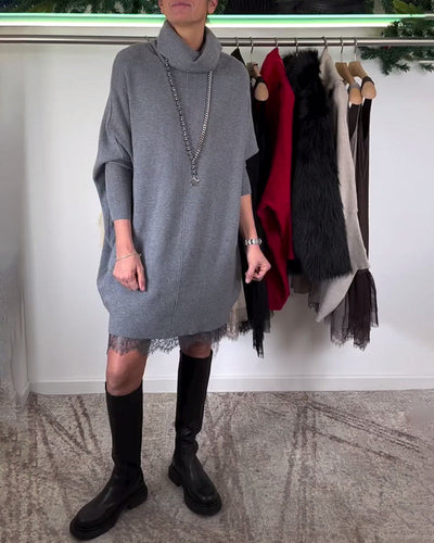 Drune | Spitze Netz Kleid Anzug Hoher Kragen Fledermausärmel