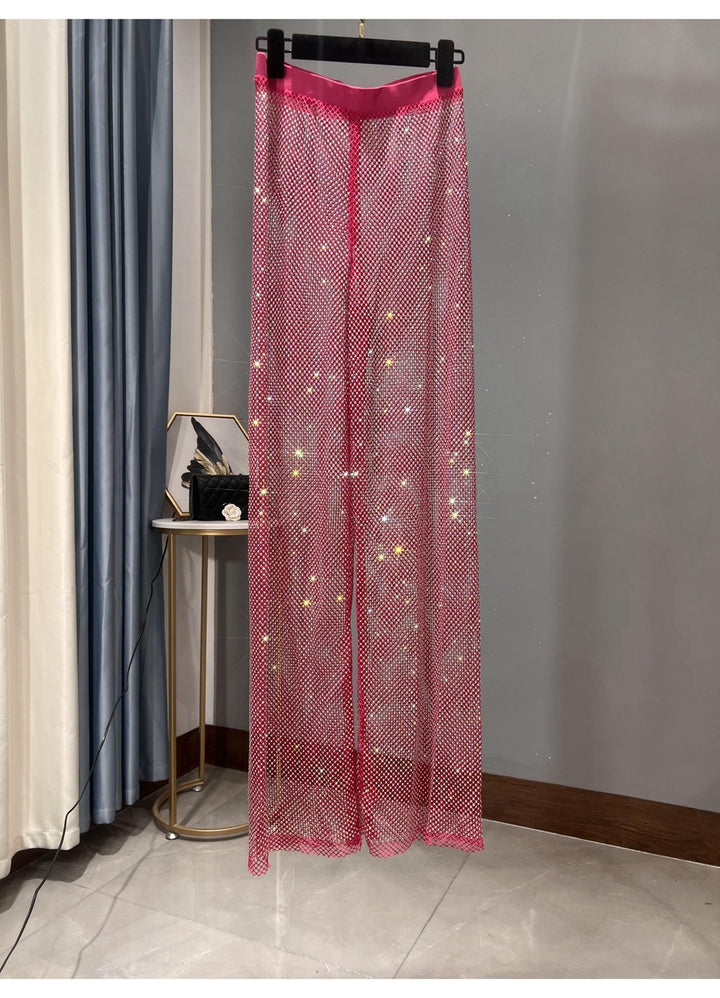 Drune | Rhinestone Gerade Netz Weite Bein Slim Fit Schmeichelnde Mop Hosen