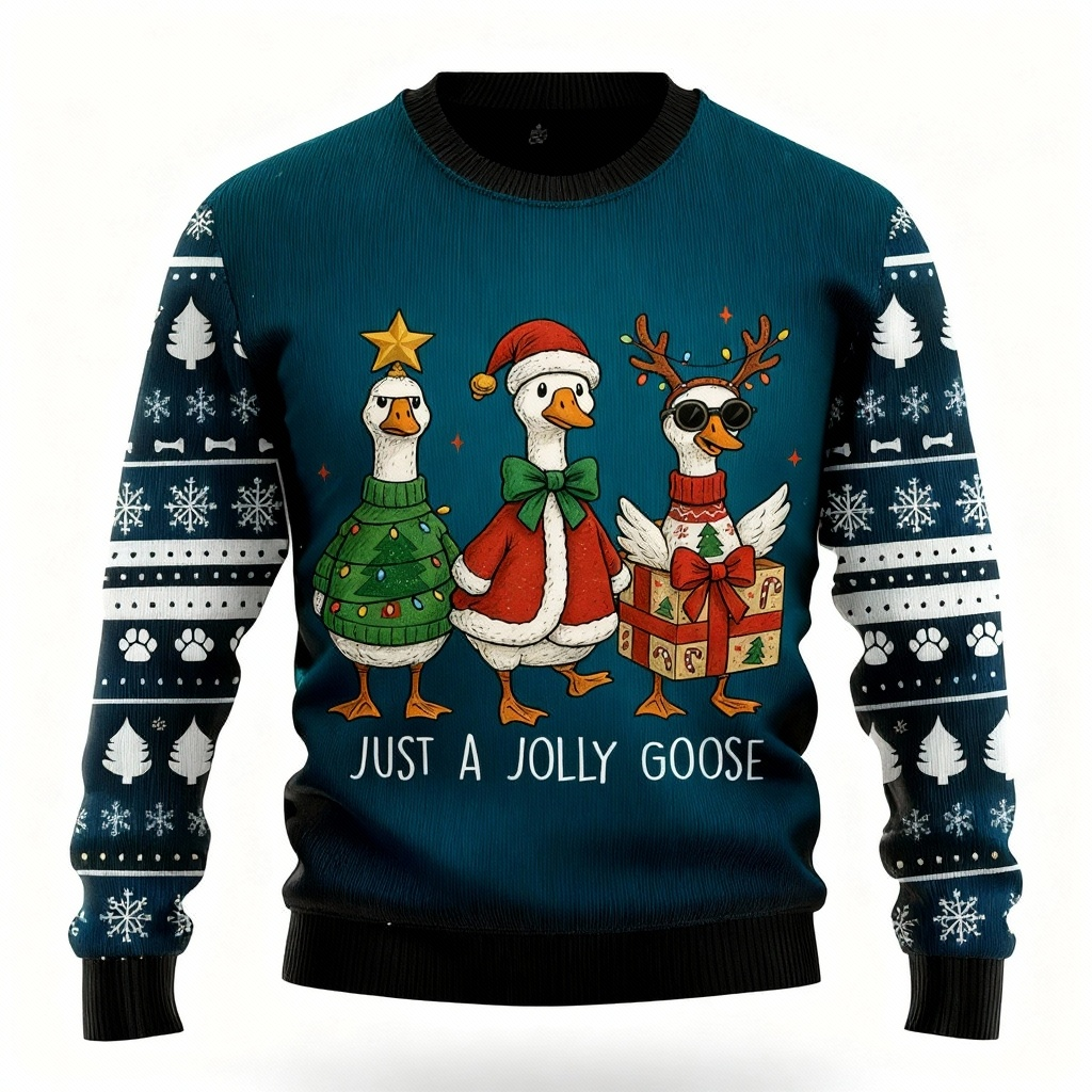 Drune | Gänseprint - Vintage-Weihnachtsikone hässlicher Pullover