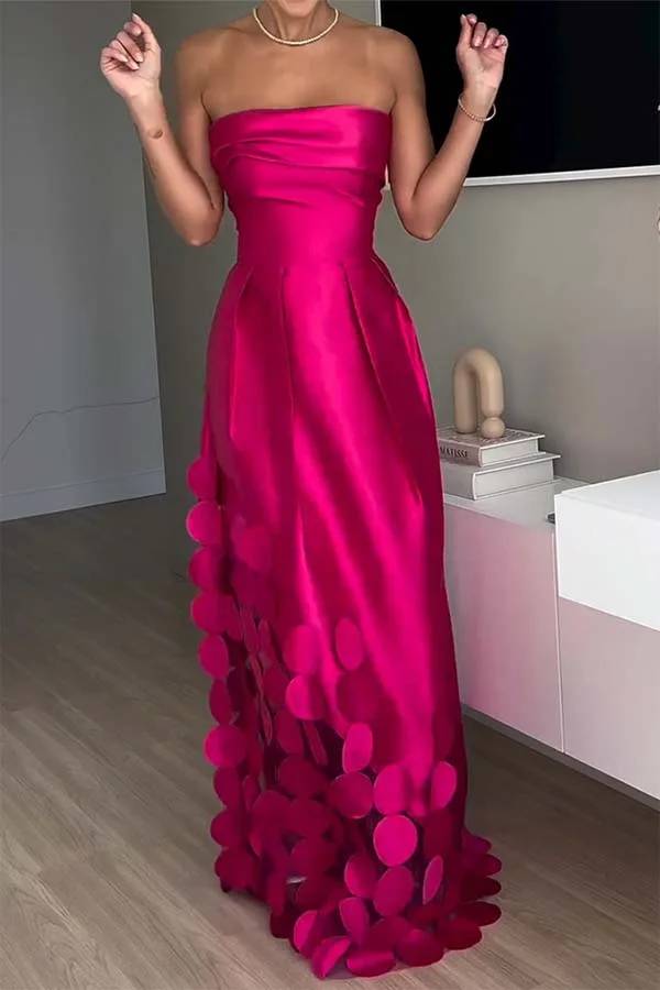 Drune | Luxuriös Poise Satin Gespaltenes Mesh-Punkted Stoff Off-Shoulder Formale Maxi-Kleid