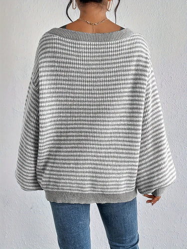 Drune |  Schulterfreier Baumwollpullover mit Streifen, elastischem Stoff und Rundhalsausschnitt Pullover Damen - Ideal für Frühling