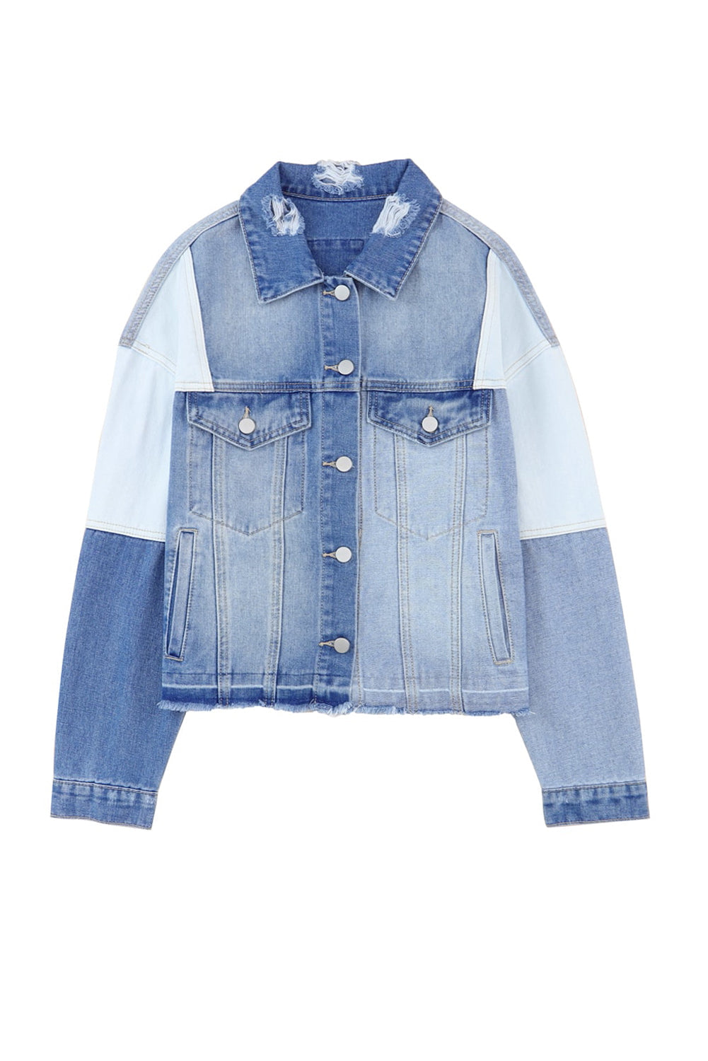 Drune | Denimjacke mit Patchwork und Fransigem Saum Herbst Frauen