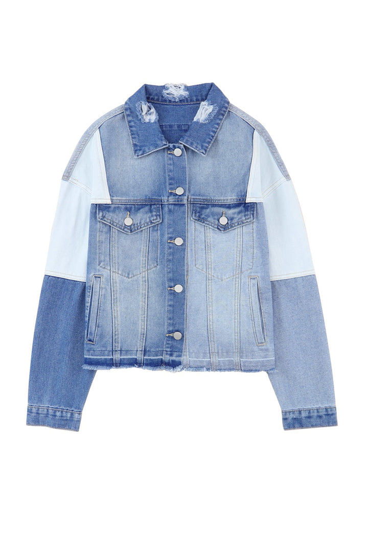 Drune | Denimjacke mit Patchwork und Fransigem Saum Herbst Frauen