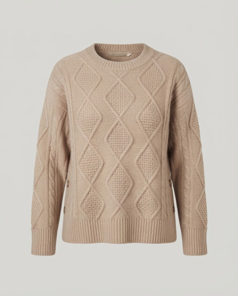 Damen Grobgestrickter Oversize-Pullover mit Rautenzopfstruktur und weitem Manschellenärmel Drune