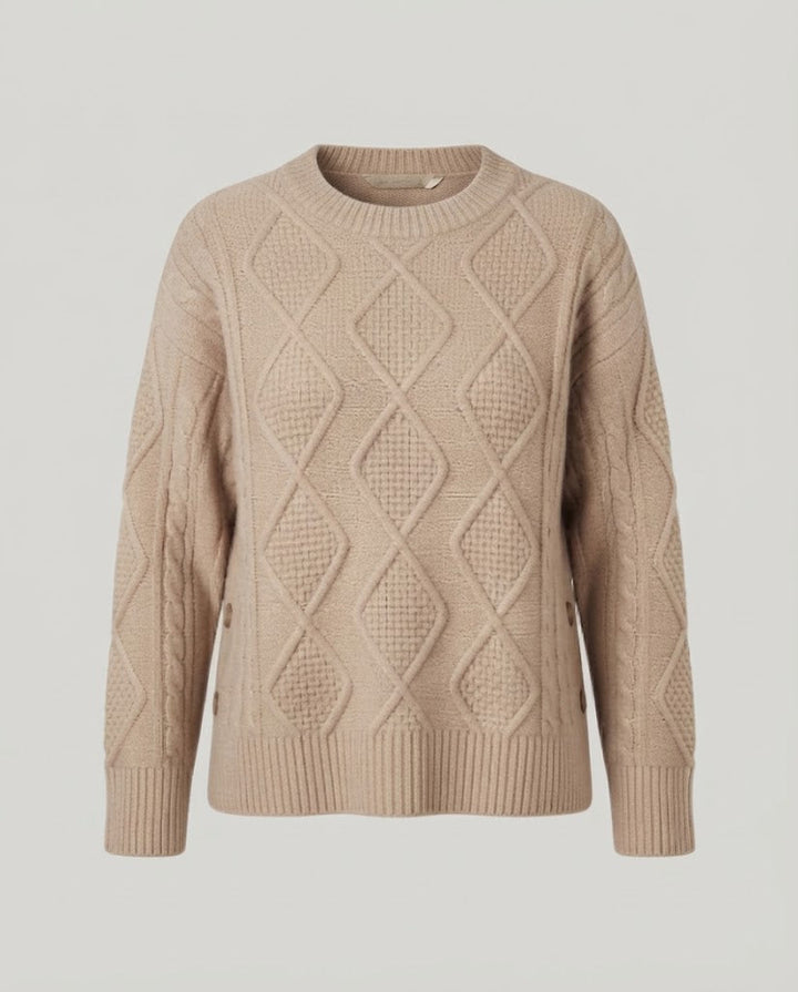 Damen Grobgestrickter Oversize-Pullover mit Rautenzopfstruktur und weitem Manschellenärmel Drune