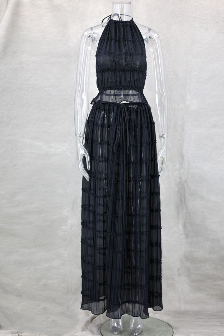 Drune | Neckholder Spitzenweste langes Kleid Set