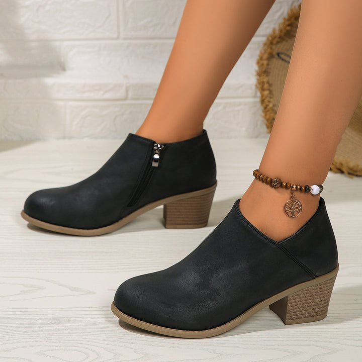 Drune | Stiefeletten - Damen bequeme Stiefel mit Blockabsatz und Reißverschluss