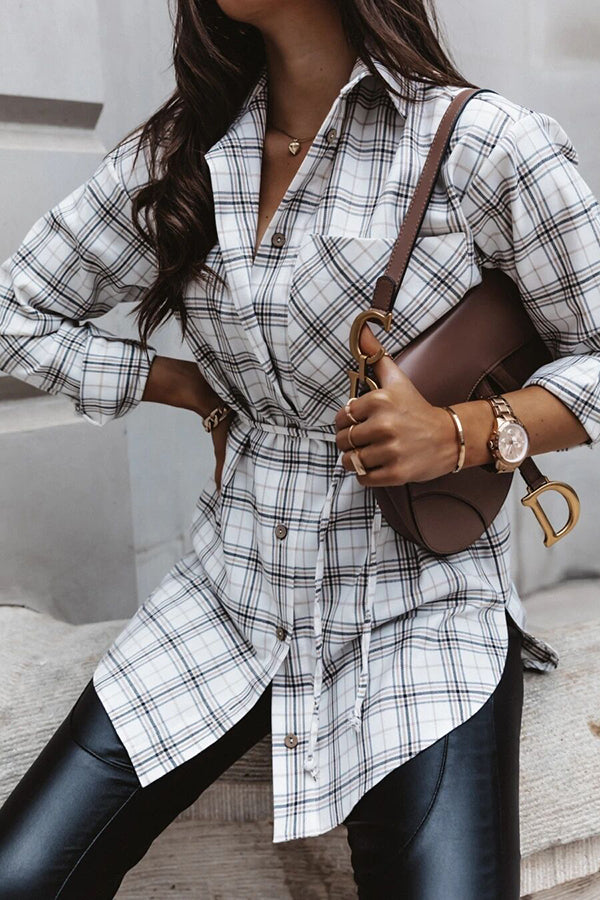 Drune | Grab My Hand Karierter Button-Up Gürtel Hemd