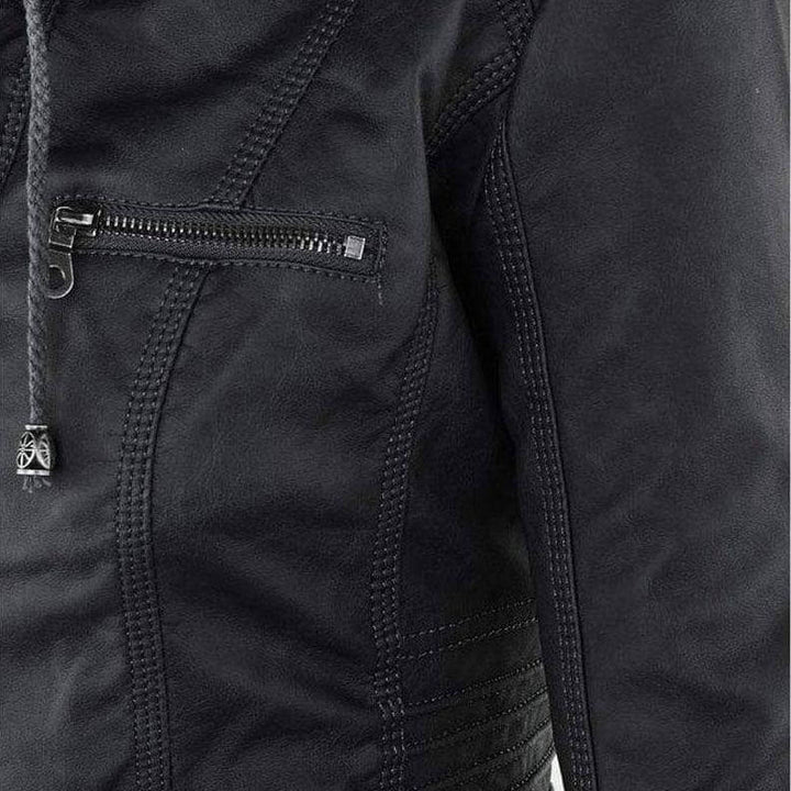 Drune | Damen Slim Fit PU-Leder Zip-Up Hoodie