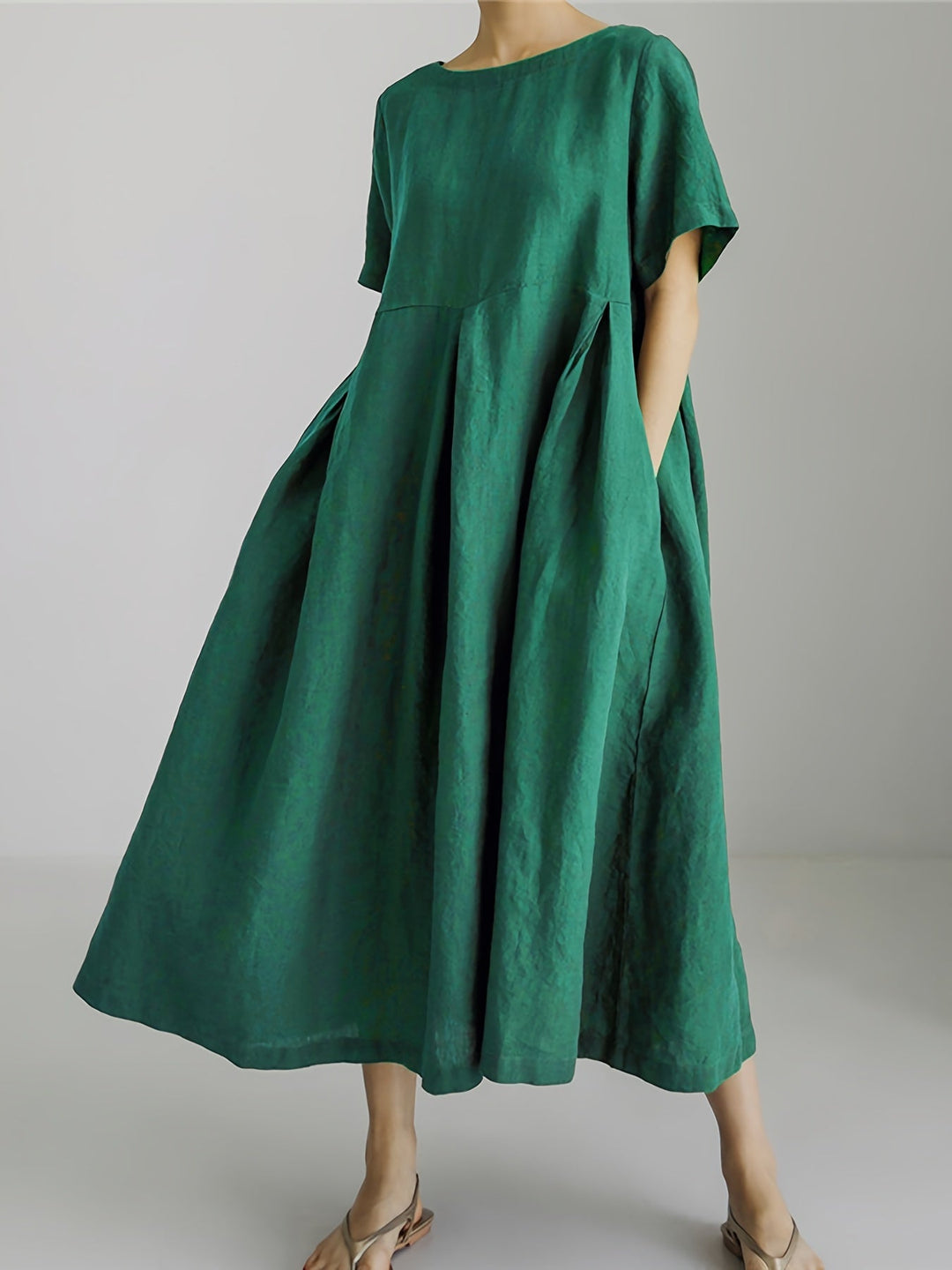 Drune | Damen Einfarbiges Leinenkleid Kleid