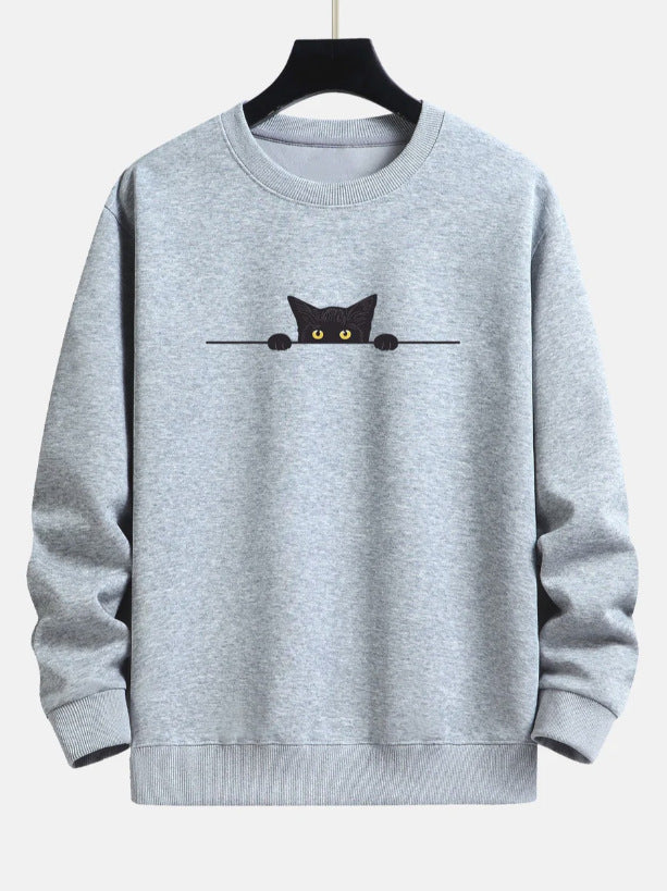 Drune | Relax Fit Sweatshirt Mit Schwarzem Katzenprint