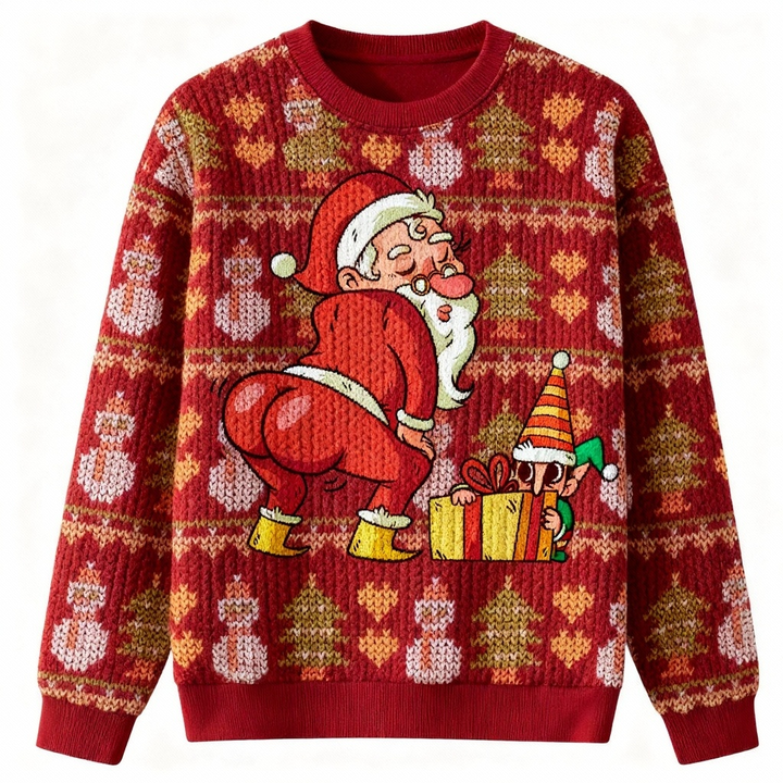 Drune | Softester Unisex Verspielter Weihnachtsmann Weihnachtspulli - Hässlicher Feiertags-Pullover