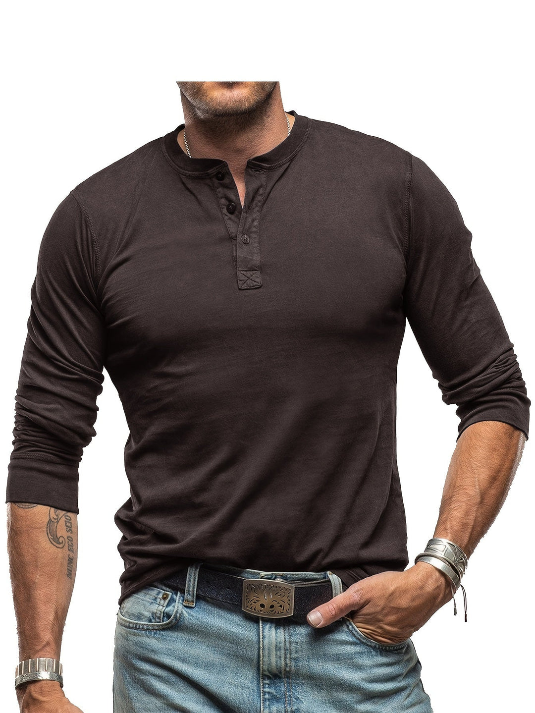 Drune | Langarm Henley Hemd im Vintage Stil für Herren