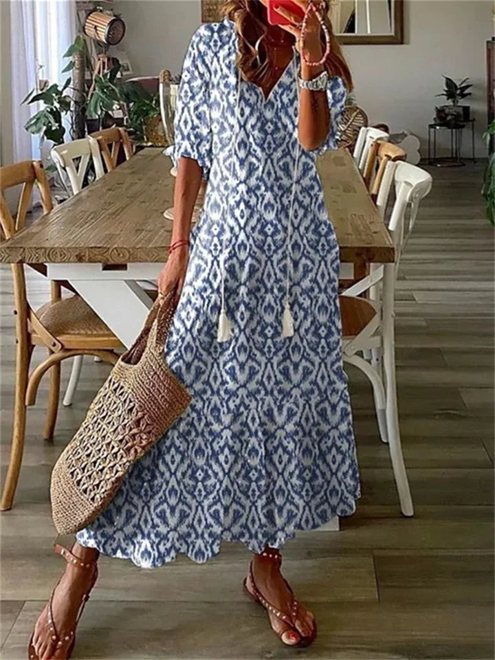 Drune | Elegante Maxikleid mit V-Ausschnitt und Blumenmuster