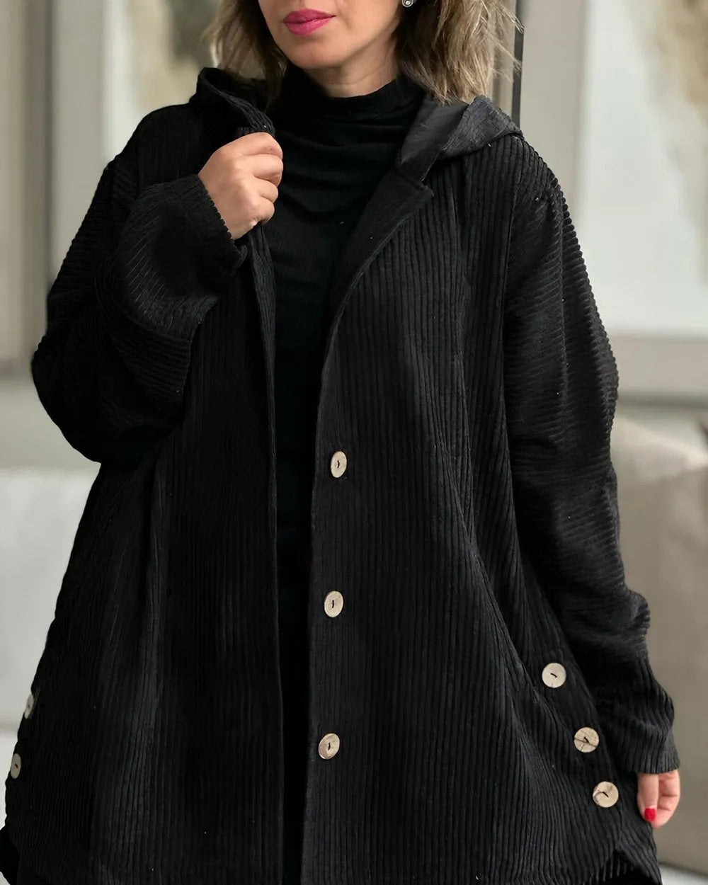 Drune | Lässige Cordjacke mit Kapuze für Damen