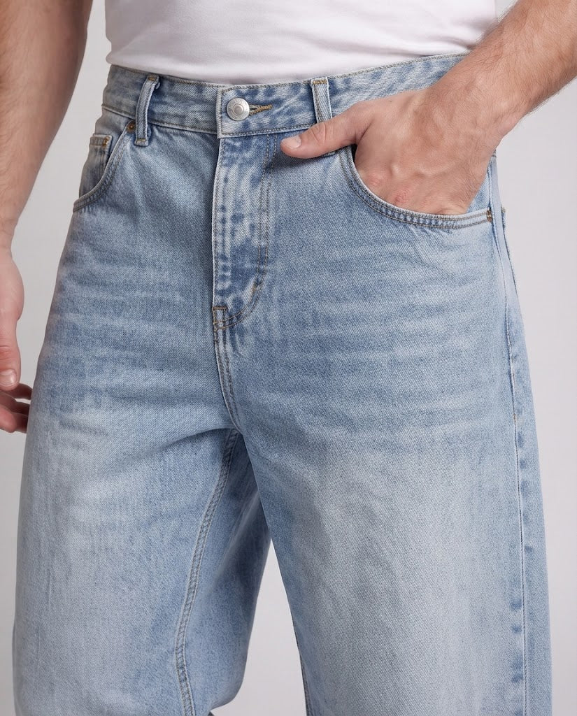 Herren Weitfallende Vintage-Denim‑Palazzo‑Jeans mit tiefem Schritt und Used‑Fading Drune