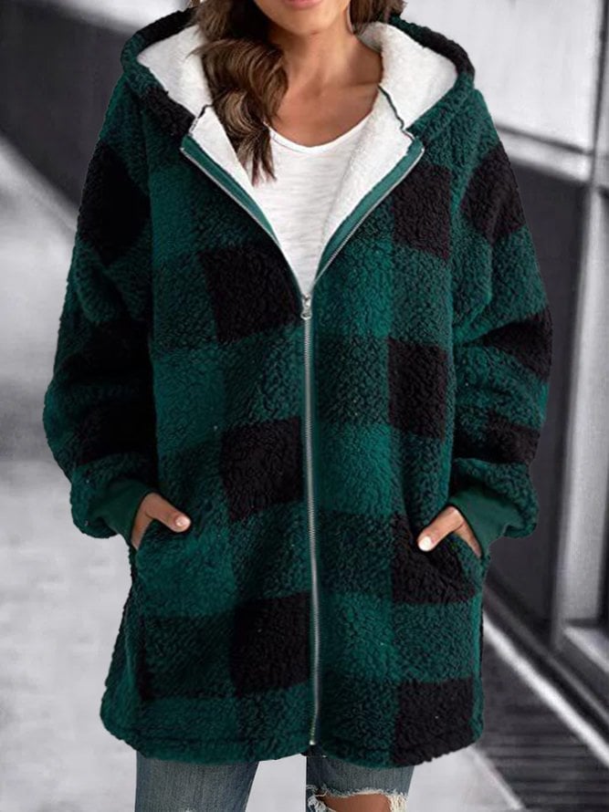 Drune | Weiche Damen Karierte Fleece Kapuzenjacke