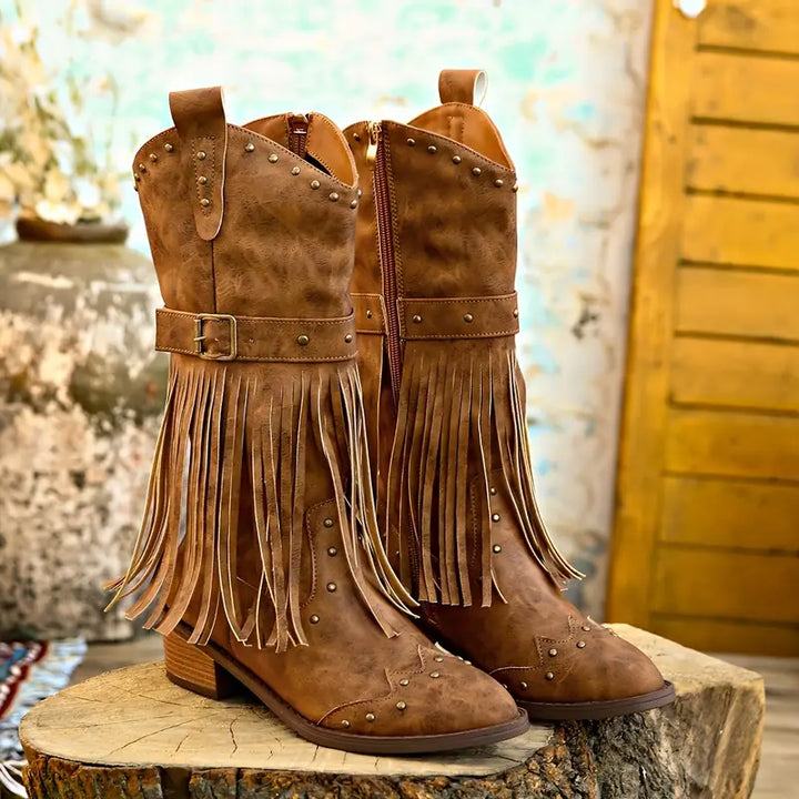 Drune | Quasten Bedeckte Damenstiefel mit Blockabsatz
