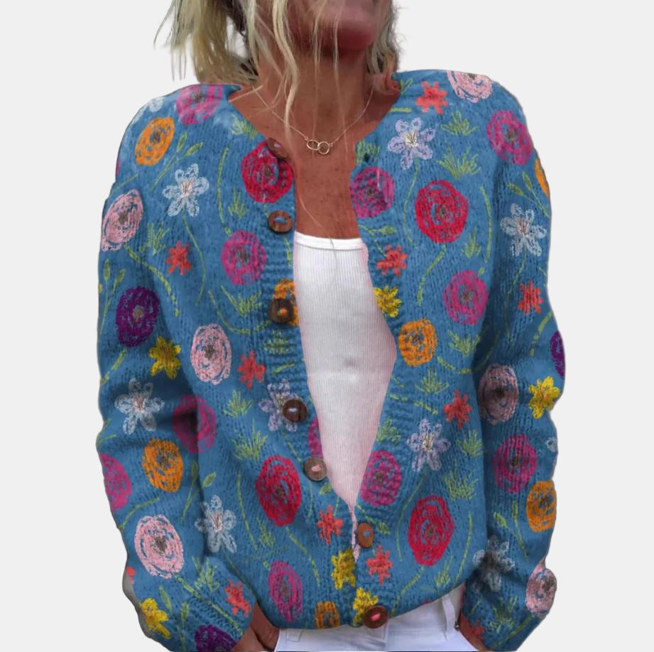 Drune | Blauer Blumenmuster Cardigan