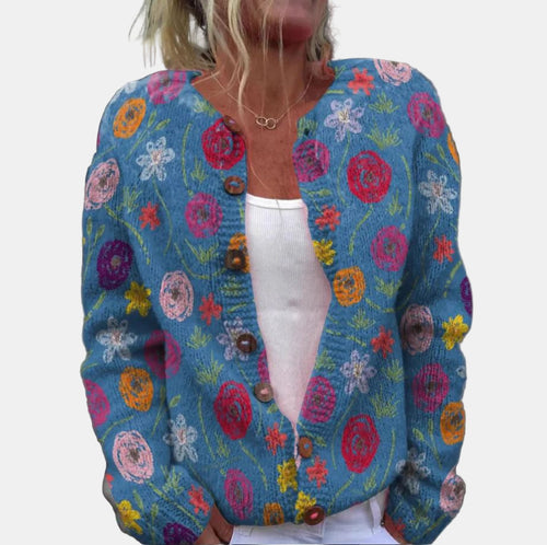 Drune | Blauer Blumenmuster Cardigan