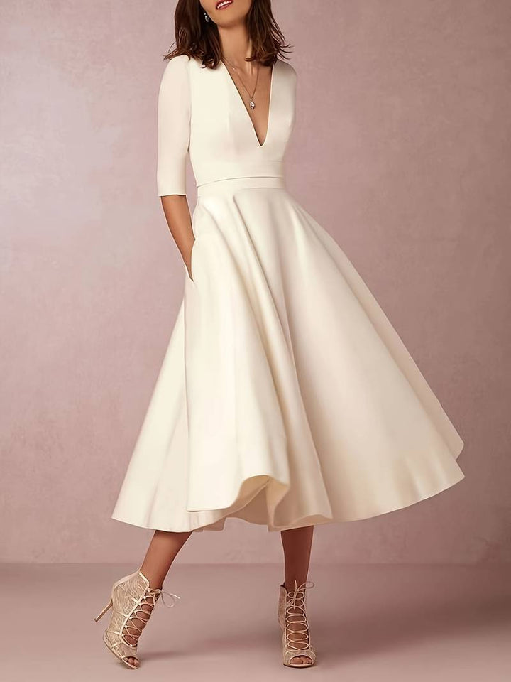 Drune | Elegantes Midi-Kleid mit Tiefem V-Ausschnitt für Damen