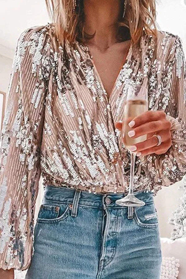 Drune | Glitzer Bluse mit V-Ausschnitt Wien