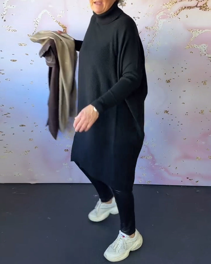 Drune | Lässiger Einfarbiger Pullover mit Hohem Kragen und Langen Ärmeln