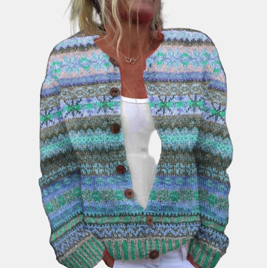 Drune | Gedruckte blaue Strickjacke