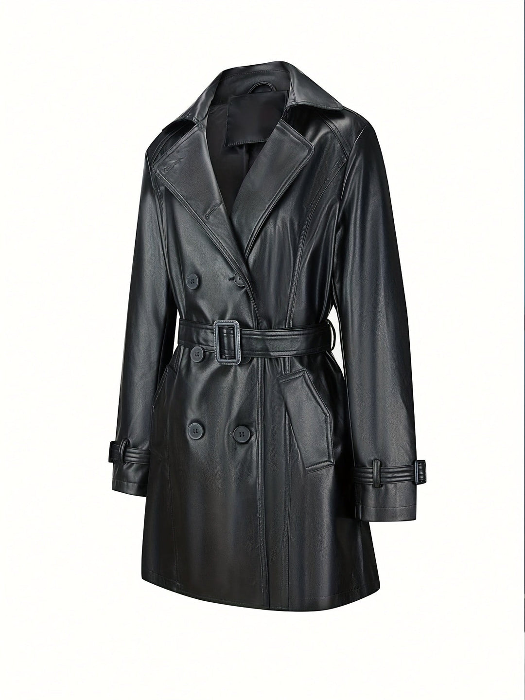 Drune | Trenchcoat aus Kunstleder mit Gürtel und Vintage-Ärmeldesign für Damen - Ideal für Alltagsmode