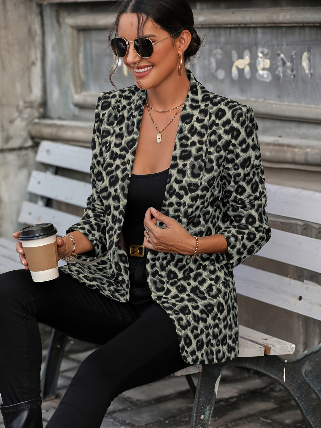 Drune | Eleganter Business Langblazer mit Leopardenmuster für alle Jahreszeiten