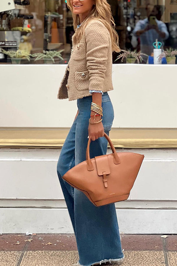 Drune | Flosset Jacke mit rundem Hals und Knöpfen