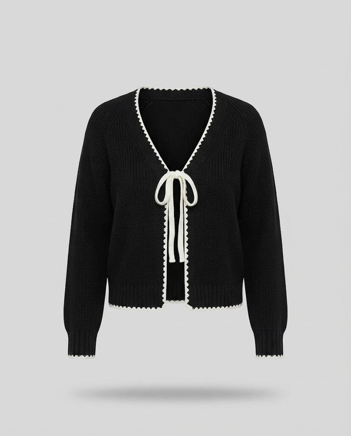 Damen Kurzcardigan im Boxy‑Schnitt mit Häkelkante und Zierschleife Drune
