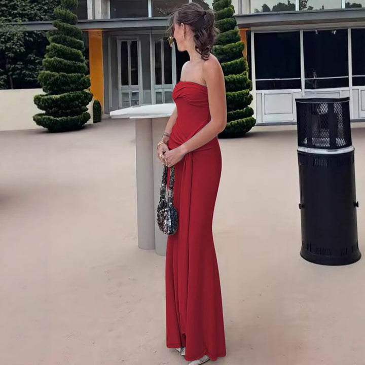 Drune | Einfarbiges ärmelloses Kleid mit hoher Taille und Ein-Wort-Ausschnitt