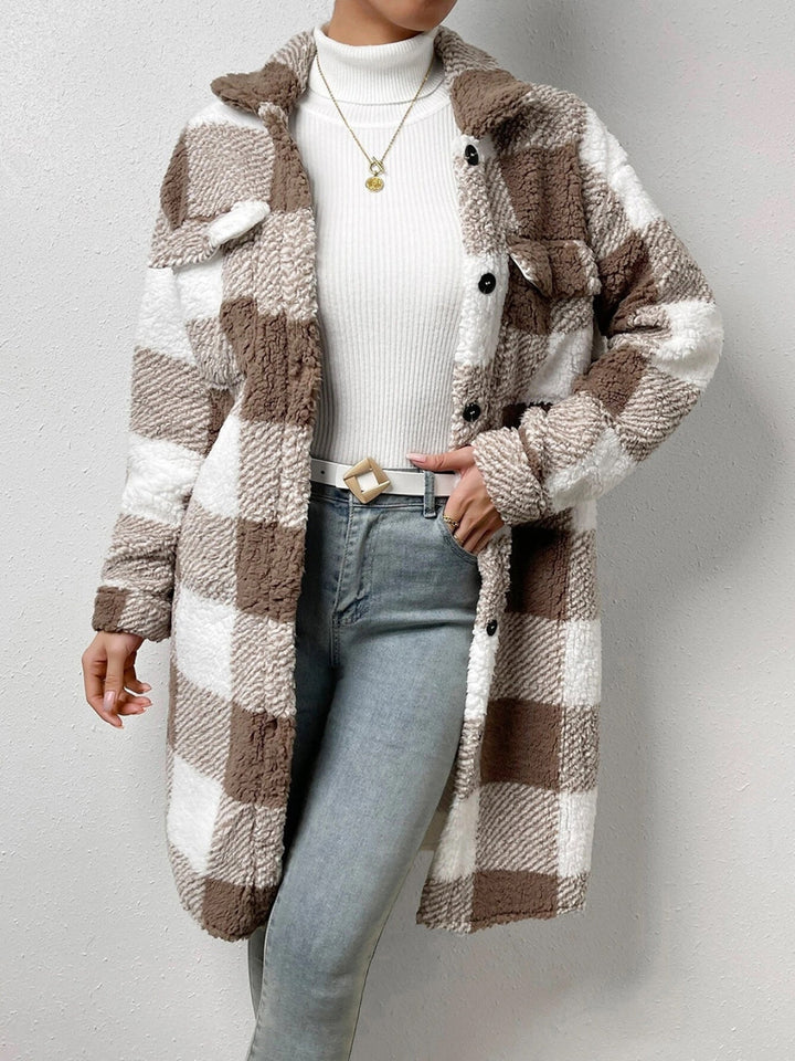 Drune | kariert Jacke mit plüschigem Kragen und Knöpfen