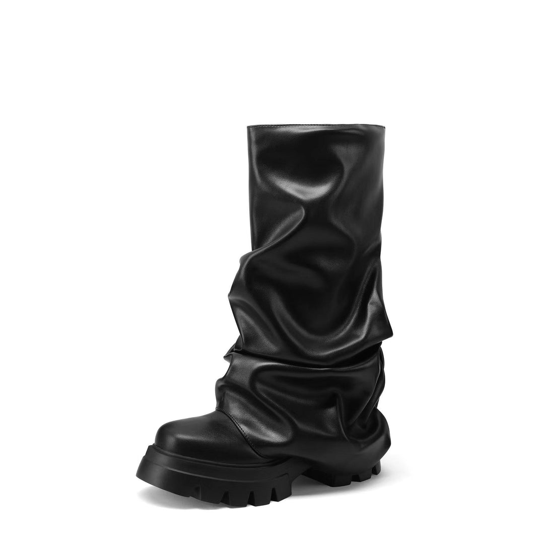 Drune | Rundkopf Dick Gebunden Gestaltete Sohle Gefaltete Damenstiefel