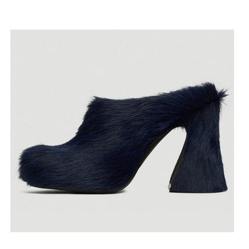Drune | Geschlossene Zehe Rosshaar Chunky Heel Wasserdichte Plattform Slipper