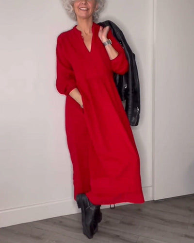 Drune | Elegantes Kleid mit V-Ausschnitt und Langen Ärmeln
