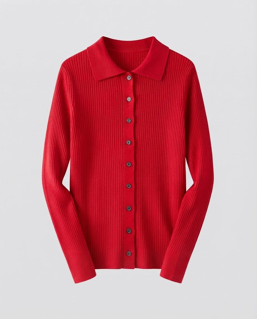 Damen Feiner Rippenstrick-Cardigan mit Hemdkragen und passendem Trägertop Drune