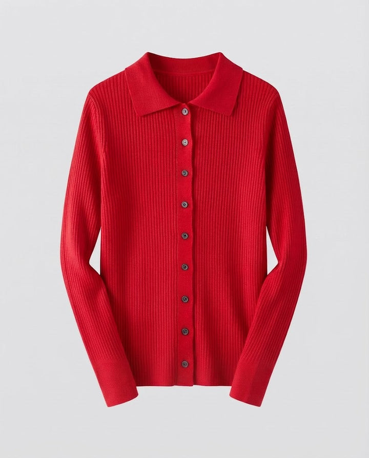 Damen Feiner Rippenstrick-Cardigan mit Hemdkragen und passendem Trägertop Drune