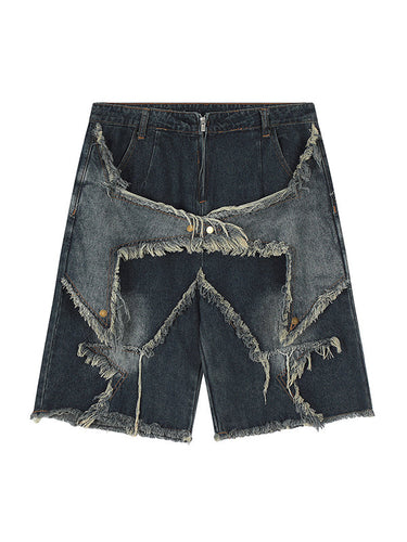 Drune | Baggy Sternmuster Patchwork Jeansshorts