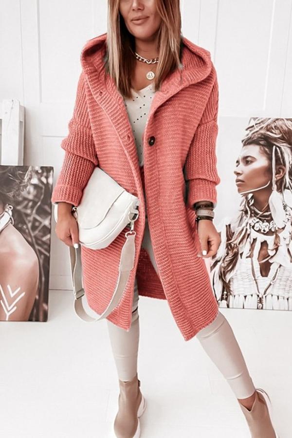 Drune | Damen Strickweste mit Kapuze und Knopfverschluss