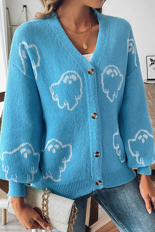 Drune | Halloween-Geist Strickpullover mit Knöpfen