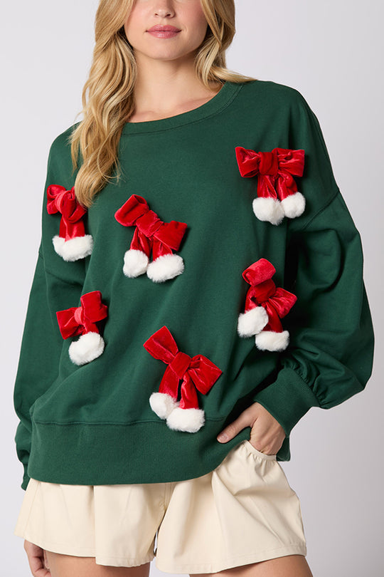 Drune | Weihnachts Schleife Verziert Lässiges Langärmeliges Sweatshirt