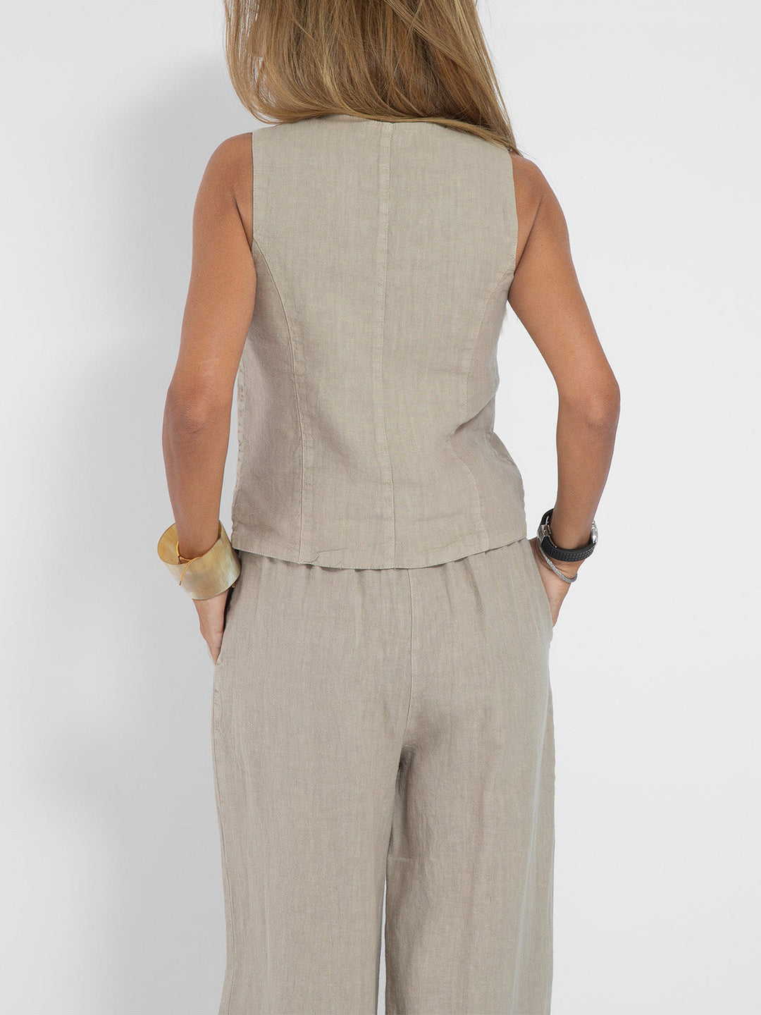 Drune | Knopf-Weste & Weit Geschnittene Hose Set