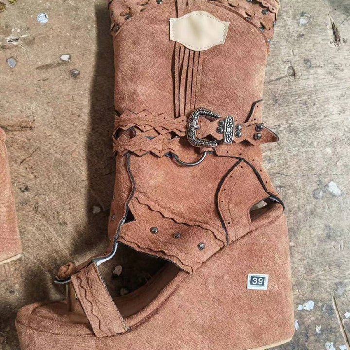 Drune | Hohe Absätze Durchlöcherte Damen Coole Stiefel